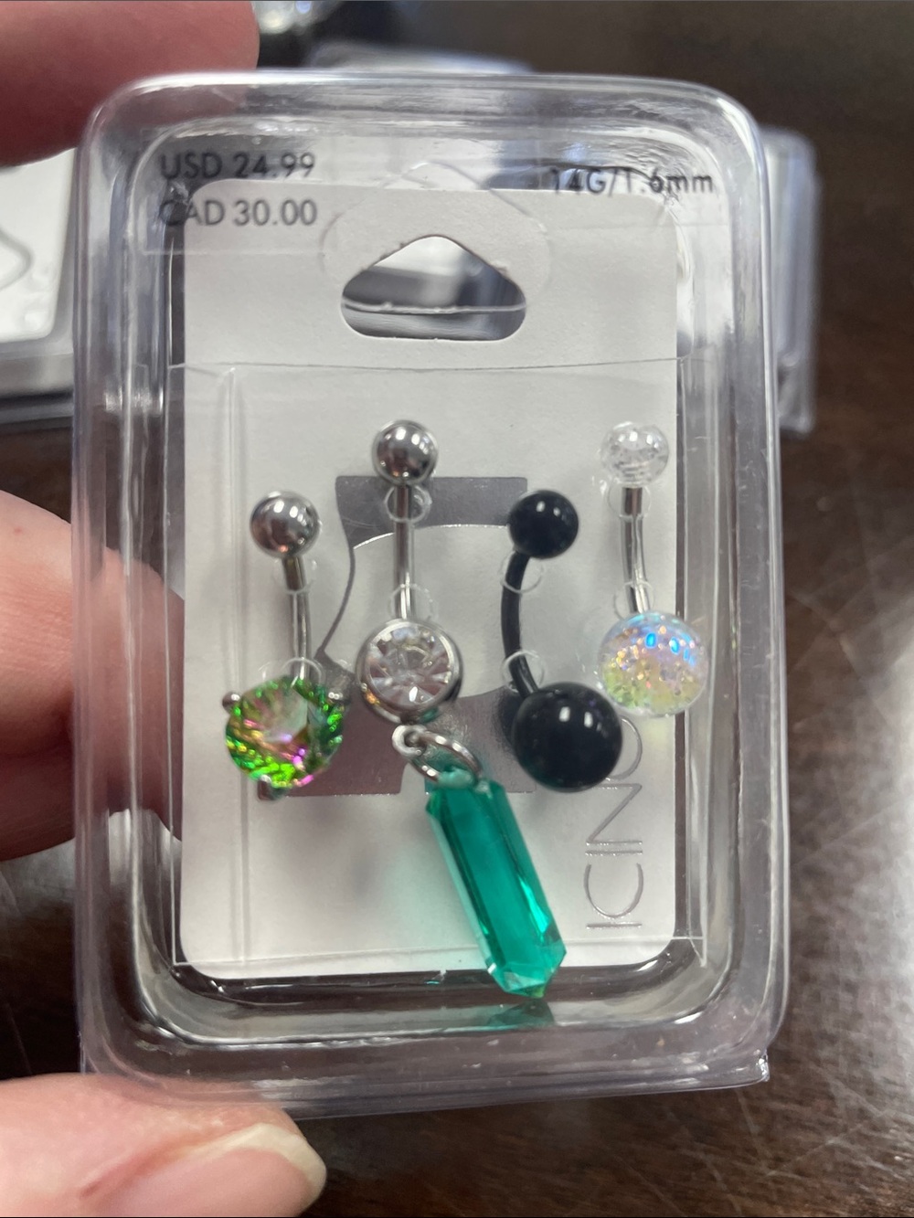 Icing Multicolor Belly Ring Set with Emerald Green Dangle